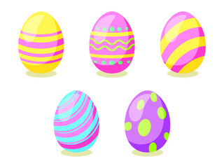 Happy Easter card. Set of cute Easter eggs with different texture on a white background.  Vector isolated Illustration. 