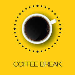 Coffee Break. Flat Design Cup of coffee, Vector isolated illustration on yellow background 