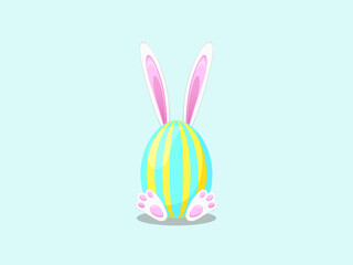 Happy Easter card with bunny  eggs  on a grey background.  Vector isolated Illustration with Bunny