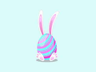 Happy Easter card with bunny  eggs  on a grey background.  Vector isolated Illustration with Bunny