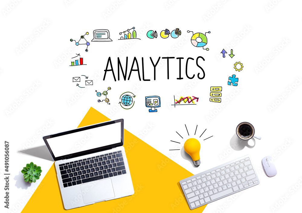 Aufkleber analytics theme with computers and a light bulb