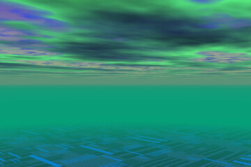 very extreme landscape green sky 3d rendering