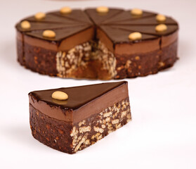 Biscuit Cake. Chocolate mosaic cake on white background