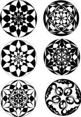 set of elements black and white mandala circle shapes geometric vector