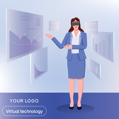 Fototapeta premium Virtual Reality Worlds Metaverse, Women in virtual reality glasses on a futuristic technology background. Augmented reality, Cryptocurrency, Metaverse, a Virtual World concept. VR. 