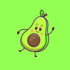 Cute cartoon avocado in vector illustration. Isolated food vector. Flat cartoon style