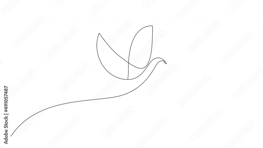 Poster self drawing animation of continuous line concept sketch of dove with olive branch. peace symbol. 4k