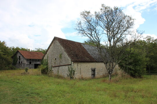Derelict abandoned old building in rural France.