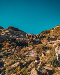 Sunrise aerial view of seven rila lakes in Bulgaria
