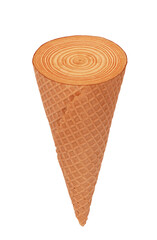 Abstract wood rings cross section in ice cream cone summer deforestation symbol. Environment concept. Tree ring as part of sweet desert idea