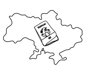 Map of Ukraine as line drawing on white background