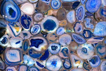 Blue agate in section. Texture and background of blue agate.