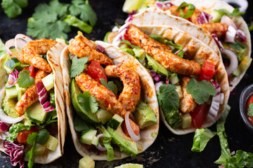 Vegan Tacos with Plant based shrimps, prawns