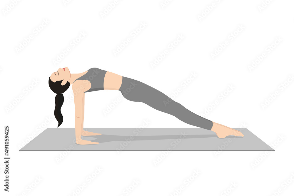 Wall mural upward plank pose, inclined plane pose, inverted plank pose. beautiful girl practice purvottanasana.