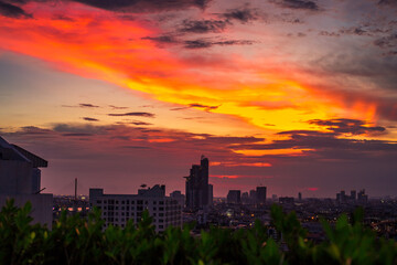 abstract background view of the colorful twilight sky.In the evening, the colorful changes (pink, orange, yellow, purple, sky) merge into the beauty of nature