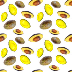 Pattern, avocado close-up on a light background. Isolated background, design, photography.