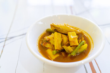 Southern Thai food closeup in white plate