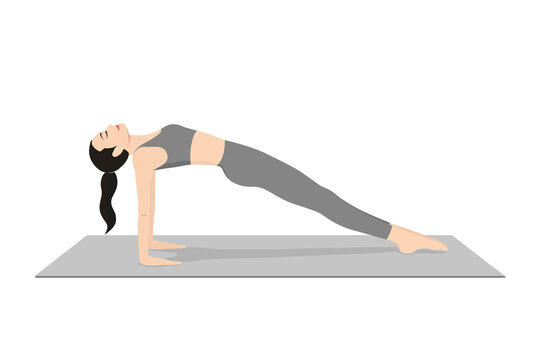 Upward Plank Pose, Inclined Plane Pose, Inverted Plank Pose. Beautiful girl practice Purvottanasana. Young attractive woman practicing yoga exercise. working out, black wearing sportswear, grey pants