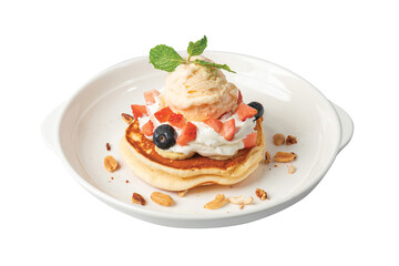 Pancakes Serve with Fresh Fruit & Ice Cream