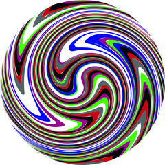 Abstract rotated colorful lines in circle form on black background. Geometric art. Design element. Digital image with a psychedelic stripes. Vector illustration