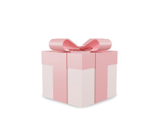 3d gift box pink color for a Birthday present and Happy Birth Day surprise. 3D rendering illustration isolated on white background With ribbon and bow clipping path.