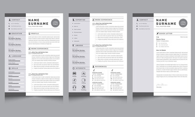 Creative Resume Layout Set and Cover Letter Template with Gray Sidebar Accents