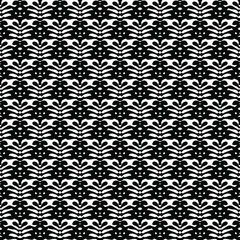 seamless pattern with abstract flowers and leaves of black color on a white background, vector seamles tile