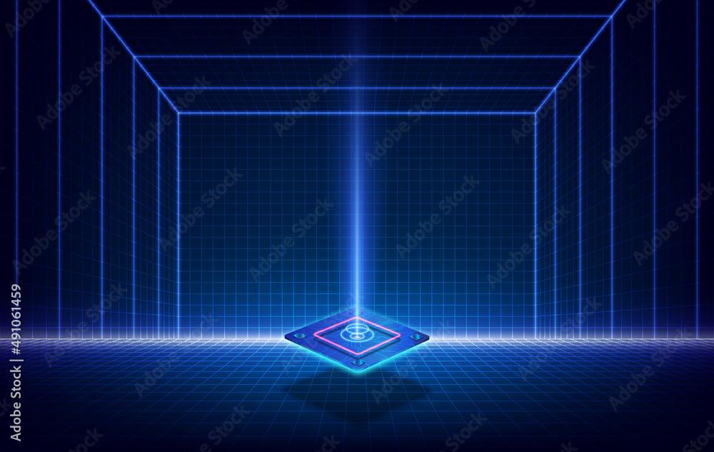 Poster abstract technology chip processor background circuit board and html code,3d illustration blue techn