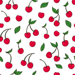 Seamless vector pattern of cherries. Decoration print for wrapping, wallpaper, fabric, textile.