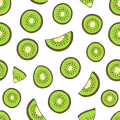 Seamless vector pattern of kiwi fruits. Decoration print for wrapping, wallpaper, fabric, textile.