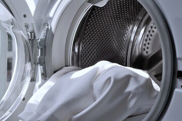 White cloth loading into washing machine for clean.