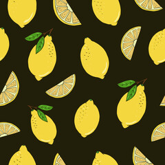 Seamless vector pattern of lemons. Decoration print for wrapping, wallpaper, fabric, textile.