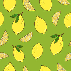 Seamless vector pattern of lemons. Decoration print for wrapping, wallpaper, fabric, textile.