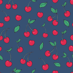 Seamless vector pattern of cherries. Decoration print for wrapping, wallpaper, fabric, textile.