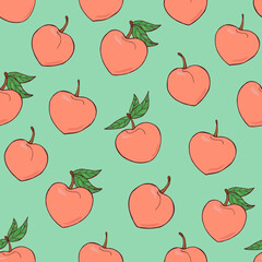 Seamless vector pattern of peaches. Decoration print for wrapping, wallpaper, fabric, textile.