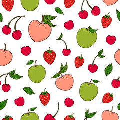 Seamless vector pattern of fruits and berries. Decoration print for wrapping, wallpaper, fabric, textile.
