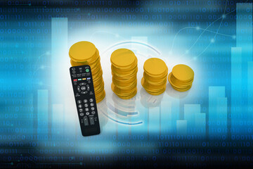 3d illustration bitcoin crypto currency with remote control
