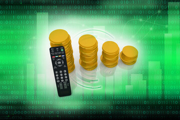 3d illustration bitcoin crypto currency with remote control
