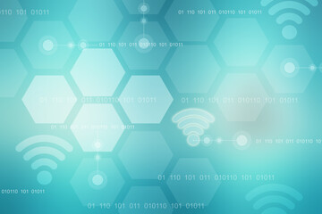 2d illustration Futuristic blue wireless connection abstract technology background. Artificial intelligence digital transformation and big data concept. Business quantum internet network
