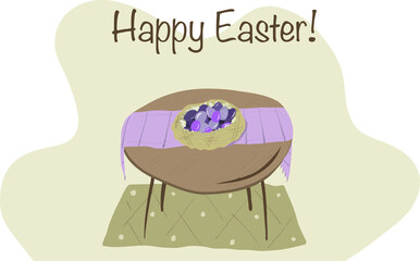 Happy Easter holiday table nest eggs