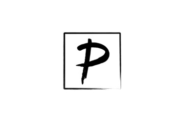 grunge P alphabet letter logo icon with square. Creative design template for business and company in white and black
