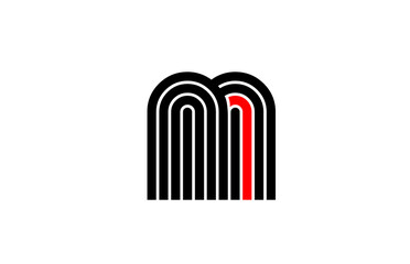 red line M alphabet letter logo icon. Creative design template for company and business in white and black