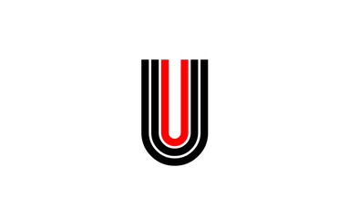 red line U alphabet letter logo icon. Creative design template for company and business in white and black