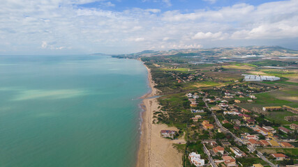 Fototapeta premium Aerial View of Mediterranean Sea at Gela, Caltanissetta, Sicily, Italy, Europe