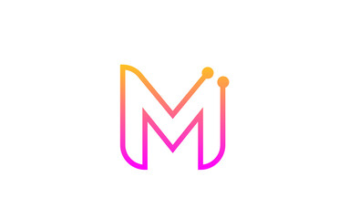 M pink alphabet letter icon logo design with dot. Creative template for company and business with line
