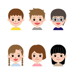 笑顔の子どもたち男女・上半身／ベクター