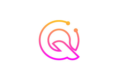Q pink alphabet letter icon logo design with dot. Creative template for company and business with line