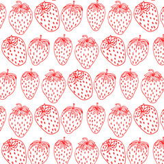 Hand drawn strawberry outline strawberry seamless pattern. Vector illustration.