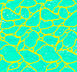 Bright neon yellow and turquoise green swimming pool top view, simple summer vibe pool background