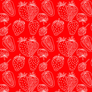 Hand drawn strawberry outline strawberry seamless pattern. Vector illustration. © Rina Design